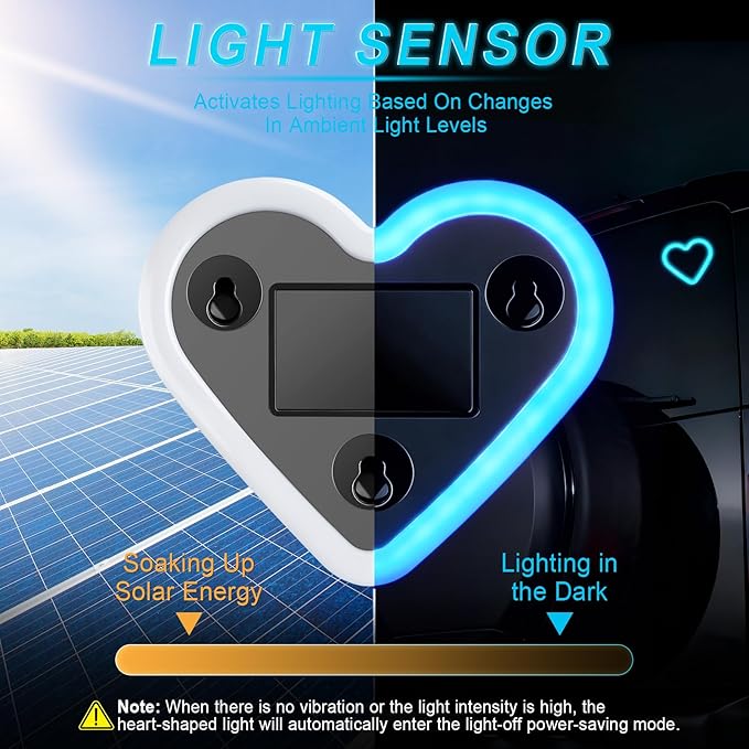iFunyLED Car LED Interior Lights, Heart-Shaped Ambient Light for Windows, 5 Lighting Modes, Charging Through Type-c and Solar Energy, Car Decorations for Women Men, Pack of 2, (Ice Blue)
