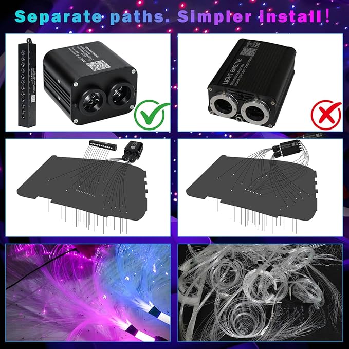 Starlight Headliner Kit,Twinkle + Music Sync Dual Color Fiber Optic Star Ceiling Lights with APP Remote Control, RGBW Shooting Star Lights for Car/Home Ceiling Decor, 900pcs 9.8ft