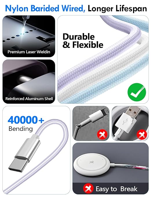 Travel Essentials for Apple Watch Charger,iPhone Charger,3 in 2 Type C/L/Magnetic Fast Charging Cable,Multi Charging Cable Portable Designed for iWatch Series,iPhone 17-11,Galaxy S26-S21,Car-4FT