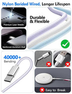 1Pack Multi Charging Cable Cord for Travel Essentials,Apple Watch Charger,iPhone Charger,[3-in-2] Type C/L Cable Portable Designed for iWatch,iPhone 17-8,Galaxy S25-21,AirPods,iPad-4FT Purple