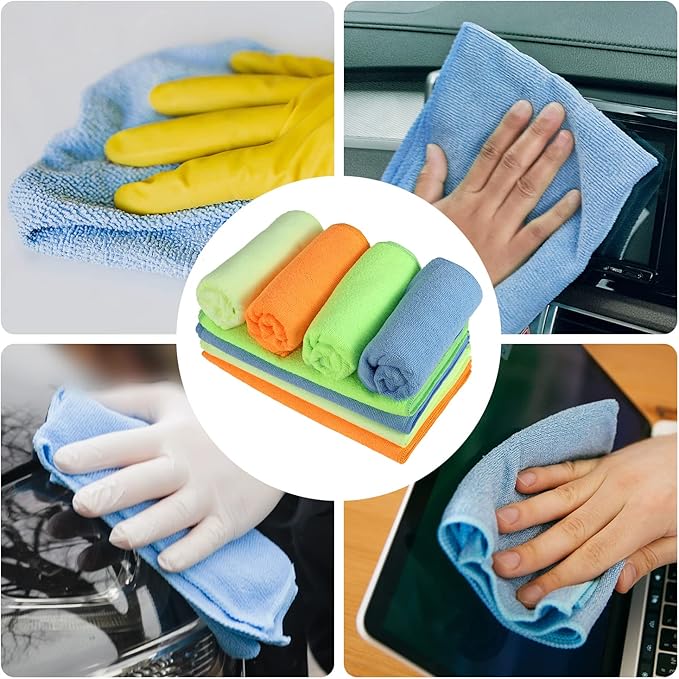 DNA Motoring TOOLS-00258 Cleaning Towels Car Washing Microfiber Cloth for Auto Detailing Home Kitchen, 12x16 Inch, Yellow, Orange, Blue, Green,Pack of 24