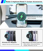 for Tesla Phone Charger Mount Compatible with 2025-2026 Model Y Juniper and 2024-2026 Model 3 Highland, 360° Adjustable, No Tool Installation Required, Anti-Shake Mount Fit for All Smartphones