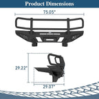 Hooke Road Tacoma Front Bumper Grille Brush Guard for 2005-2011 Toyota Tacoma 2nd Gen Pickup, Steel Push Bull Bar with Winch Plate & LED Lights, Full-Width Off Road Protection