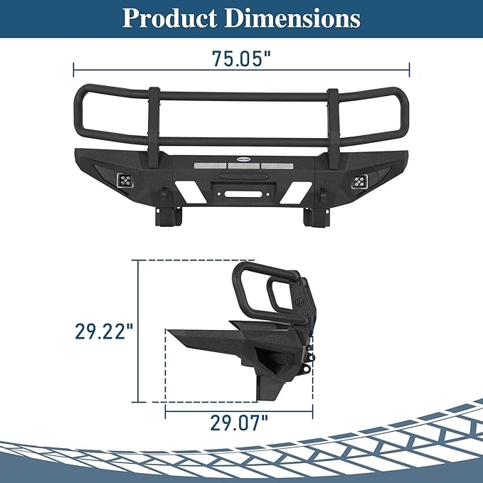 Hooke Road Tacoma Front Bumper Grille Brush Guard for 2005-2011 Toyota Tacoma 2nd Gen Pickup, Steel Push Bull Bar with Winch Plate & LED Lights, Full-Width Off Road Protection