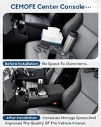 Upgraded Center Console, Wireless Charging Phone Holder & Cup Holders Armrest Organizer for Car Minivan Truck Van, Universal Rear Bench Seat Storage Box with 7 Modes LED Light