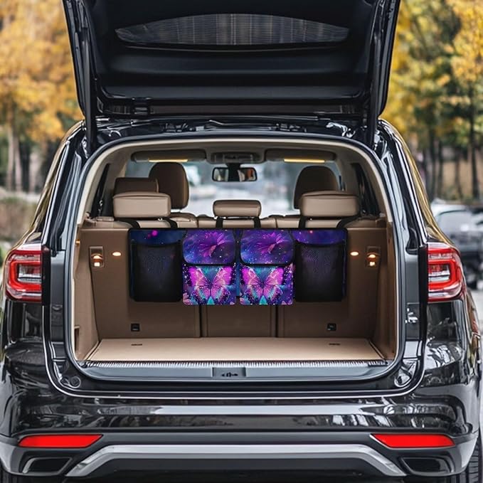 Pink Butterfly Daisy Backseat Trunk Organizer for Car Hanging Large Capacity Car Back Seat Organizer Car Storage Bag,Sturdy Space Saving Expert