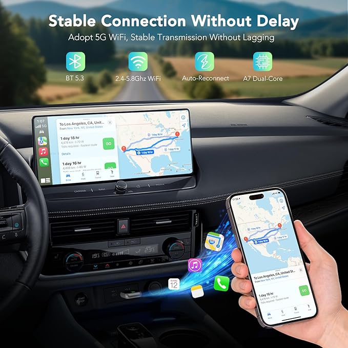 Wireless CarPlay Adapter 2026, 2-in-1 Convert Factory Wired CarPlay & Android Auto to Wireless, Plug and Play, Auto Reconnect, Compatible with iPhone & Android Phones, USB/USB-C, Dark Grey