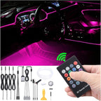 Car Interior Strip Lights, 4 in 1 Multicolor RGB Car Footwell Ambient Lighting Kit, 5m Fiber Optic EL Neon Tube Light, DIY Mode Music Sync RF Remote Control DC 12V
