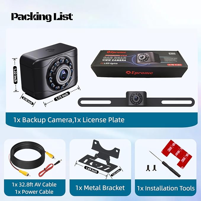 X1P HD Backup Camera License Plate Rear View Camera for Car, IP69 Waterproof Cámaras de Reversa para Autos with Clear Night Vision, Wide View Angle Universal Camera for Truck SUV RV Pickup