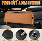Ziciner Car Seat Gap Organizer, Premium Leather Auto Seat Storage Box, Vehicle Adjustable Front Seat Gap Filler, Car Seat Side Pocket Organizer for Phones, Glasses, Keys, Money, Cards (Khaki)