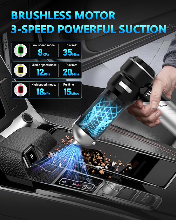 NEVERLAND Handheld Vacuum Cordless Car Vacuum - 15000PA High Power 4-in-1 Portable Foldable Small Detailing Kit, Rechargeable Hand Held Vacuum for Car Home Office