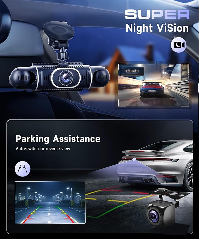 360° Dash Cam Front/Rear/Inside/Side 4-Channel Dash Camera FHD 2K+1080P×3 Car Dash Cam with WiFi, APP Control, 64GB SD Card Included, 8 IR Night Vision, G-Sensor, 24/7 Parking Mode