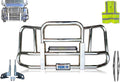 Compatible with Cascadia 2007-2017 Chrome Front Grille Deer Moose Brush Guard - Large Square - 22" LED, Logo, 2x 22" Wipers, License Plate Holder and Frame, Kozak Vest included