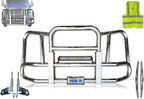 Compatible with Cascadia 2007-2017 Chrome Front Grille Deer Moose Brush Guard - Large Square - 22" LED, Logo, 2x 22" Wipers, License Plate Holder and Frame, Kozak Vest included