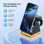 3 in 1 Fast Charging Station for Multiple Apple Devices, Portable Wireless Charger Stand with Magsafe,Magnetic Travel Charge Dock for iPhone 16e/15 Pro Max/14 Plus/13 Mini/12/Apple Watch Ultra/AirPods