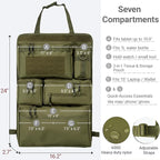 Tactical Seat Back Organizer Heavy Duty MOLLE Panel Organizer with Multiple Pockets & Hook Loop Panel for Road Trip Essentials, Universal Fit for Car SUV Truck Jeep (Army Green)