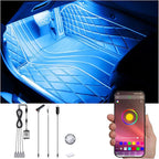 Car Ambient Lighting Kit Bluetooth App Control 64 Colors Multicoloured Music Interior Footwell Lighting Kit 12V
