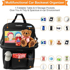 Luxury PU Leather Car Organizer with Foldable Tablet Tray, 9 Storage Pockets for Back Seat