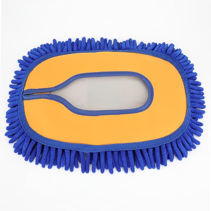 15° Curved Car Wash Brush with 43" Telescopic Handle – Microfiber Chenille Car Wash Mop for RV, SUV, Truck & Boat – Soft, Scratch-Free Extendable Cleaning Tool (Blue&Yellow, Mop Refill Cover)
