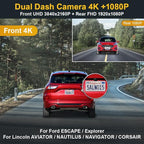 Fitcamx 4K Front and 1080P Rear Dash Cam Compatible with Ford Escape Explorer & Lincoln Aviator Nautilus Navigator Corsair, OEM Factory Look, Built-in WiFi, Dual Loop Recording, G-Sensor, 128GB Card