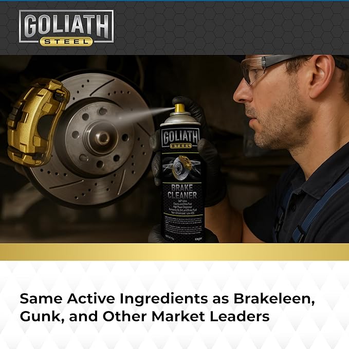 Kogler Goliath Steel Non-Chlorinated Brake Cleaner Spray, Low-VOC Fast-Drying Brake Parts Degreaser, Removes Grease, Oil & Brake Dust, 14 oz, Case of 48
