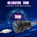 2 Pack 12V USB Outlet 4 Port Car Charger, 78W Super Fast Dual PD3.0 & QC3.0 Multiple USB Port for Car, USB C Cigarette Lighter Replacement 12 Volt Socket Waterproof for Marine Boat Motorcycle RV Golf