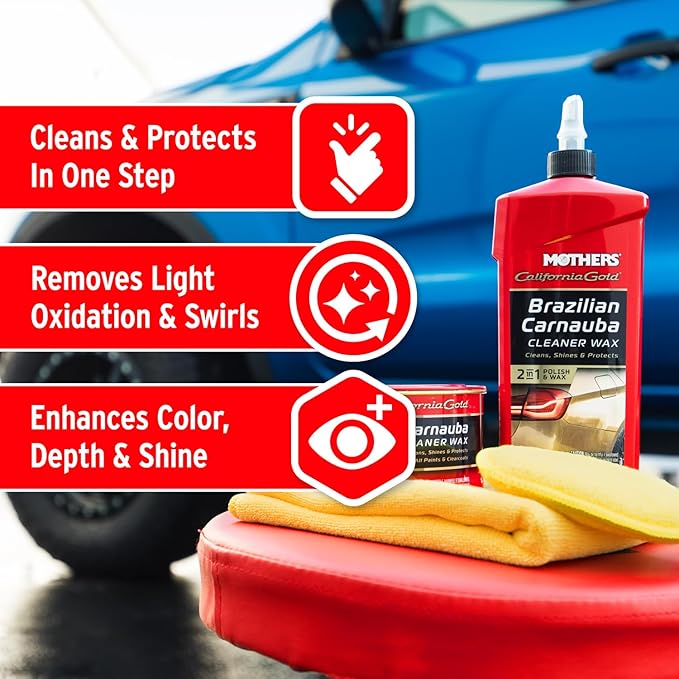 Mothers California Gold Brazilian Carnauba Cleaner Wax, 16 oz. — Cleans & Waxes in One Step, Removes Oxidation & Swirls, Premium Carnauba Shine & Protection for All Paint Finishes (05701)