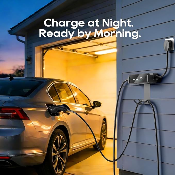 Level 2 EV Charger for SAE J1772 E, 32A 240V Portable EV Charger with NEMA 14-50 Plug, 25FT Cable, Adjustable 16A-32A, LCD Display, Plug-and-Play Fast Charging Station for Home/Outdoor