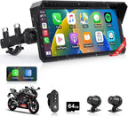 8.1" 4K Motorcycle CarPlay Screen w 4K Dash Cam Wireless Carplay Android Auto Screen for Motorcycle with GPS Navigation Voice Control WiFi Video Dual Bluetooth IPX7 Waterproof TF-64G Wired Control