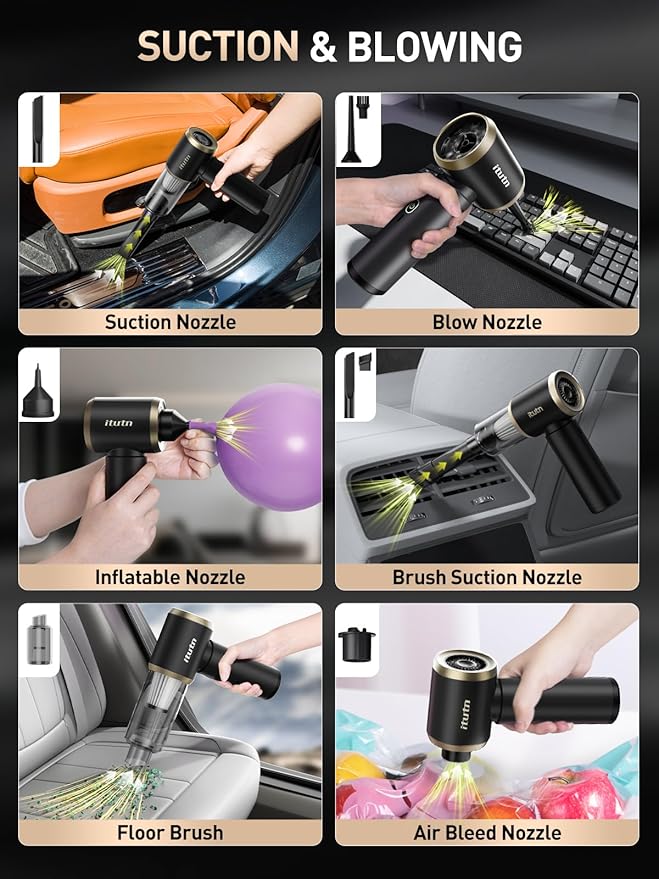 Car Vacuum Cordless Portable with LED Light, 18000PA Powerful Suction, 5-in-1 Mini Vacuum Cleaner & Air Duster/Blower, Dual HEPA Filter, Y8-Max Top for Car, Home, Office, Keyboard, Pet Hair