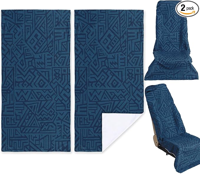 Hahafelt 2 Pack Car Seat Towel Covers Athletic Running Towel Performance Microfiber Post Workout Sweat Washable Cover Non Slip for Seat Outdoor Sport (Blue Aztec)