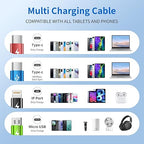 Car Accessories Multi Charging Cable [3Pack 5FT], Travel Essentials 4 in 1 Charging Cords, USB Cable Phone Charger with IP/Type C/Type C/Micro, Compatible with Most Phones/Tablets and More