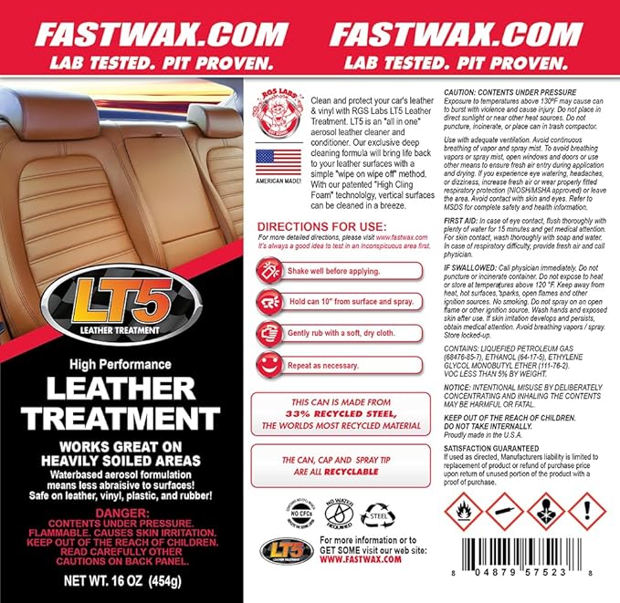 RGS Labs LT5 Leather Treatment (3 Pack, 16 oz Each) | All-in-One Leather & Vinyl Cleaner and Conditioner | High-Cling Foam Spray | Cleans, Softens & Preserves Interior Surfaces