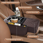 5-in-1 Car Armrest Cushion with Storage, Memory Foam Center Console Organizer W/Cup Holders, Tissue Holder & Phone Slot, Leather Car Armrest Cover Pad, Universal for Cars SUVs Trucks, Brown