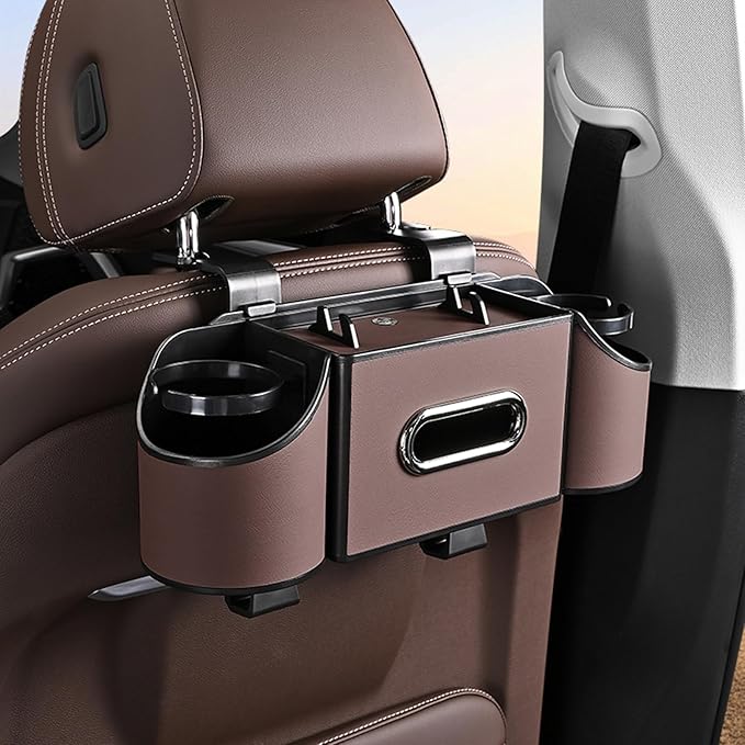 Back Seat Car Organizer,4 in 1 Multifunctional Car Back Seat Storage Box with Drink Cup Holder Tissue Box, for Hold Phone,Snacks, Drinks, Handbag