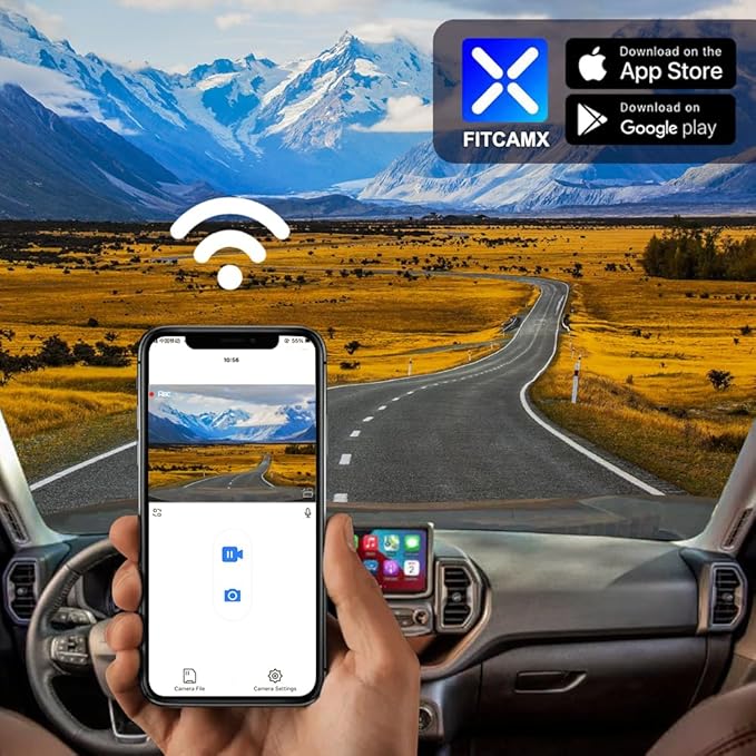 Fitcamx Front 2K+Rear 1080P Dash Cam Adapts for Ford Bronco Sport 2021-2025 (HD2-D5500), 5 Pin Plug, OEM Look, Dual HD Video, Built-in WiFi & APP, Loop Recording, G-Sensor, Easy to Use, 64GB Card