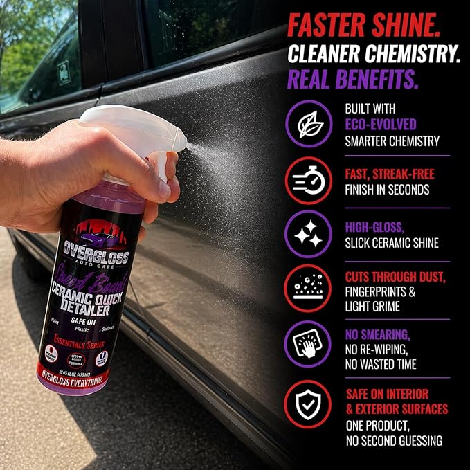 Speed Beads Ceramic Quick Detailer Spray, Si02 Hydrophobic Paint Protection, Streak-Free Gloss Enhancer, Non-Toxic Formula, 16 oz, By OverGloss Auto Care
