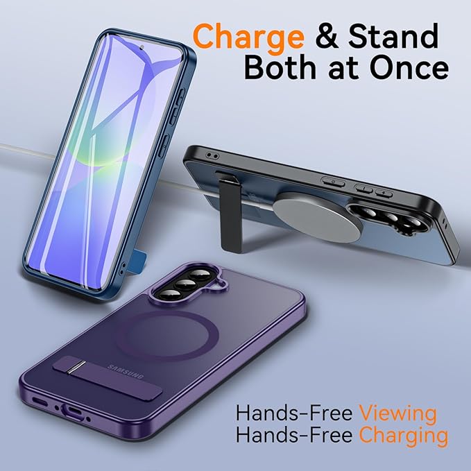 OWKEY for Samsung Galaxy A37 5G Case with Stand, Magnetic Shockproof Case Fit for Magsafe Translucent Matte Cover for Samsung A37, Black