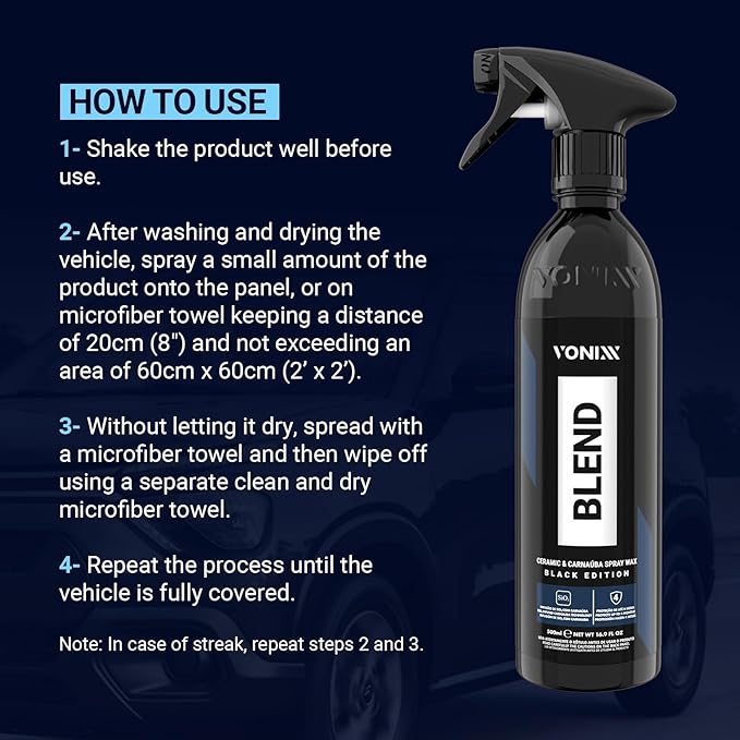 Vonixx Blend Ceramic & Carnauba Spray Wax - Black Edition | Deep Shine for Dark Paints | Superior Automotive Care Solution | Conceals Swirls and Scratches | Car wax Essential | 16.9 fl oz (500 ml)