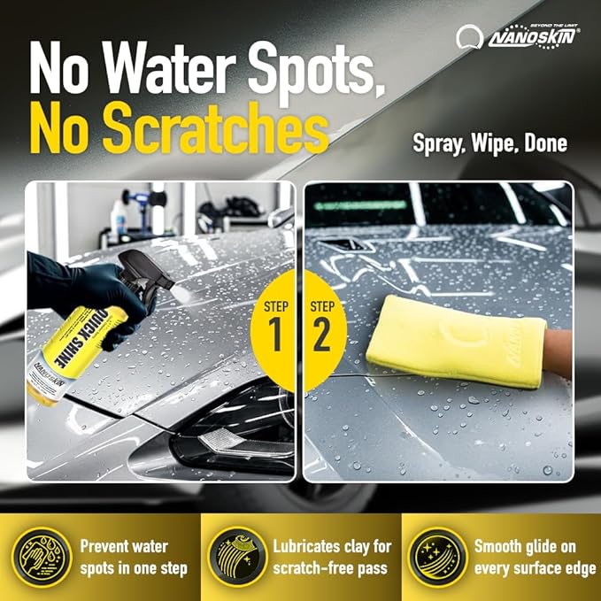 Nanoskin QUICK SHINE Quick Detail Spray 16 Oz. - Waterless Detailer Spray for Car Detailing | Deep Gloss Car Wax Booster & Clay Lubricant | Removes Dust, Smudges, Fingerprints and Other Contaminants