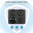 Linkstyle 4 in 1 Car Charger Panel, 4.2A Dual USB A Charger Port, Cigarette Lighter Socket with LED Voltmeter & Rocker Switch for 12V/24V Marine Boat RV Truck