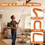 SISUPASSIE 30FT Reach High Ceiling Duster Kit, Window Cleaning kit with 5-24FT Extension Pole, Fan Duster for Ceiling Fan Blades, Microfiber Feather Duster, Rotatable Window Squeegee and Cobweb Duster