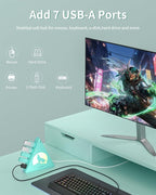 Green 7-Port USB 3.0 Hub,Vertical USB Hub Tower with RGB Lighting & 5Gbps Data Speed, 2FT Cable - Gaming USB Hub Splitter for PC, Desktop, Laptop, PS5, Xbox, Flash Drives