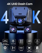 4K Dash Cam 360° View,4 Channel Front and Rear Dash Camera for Cars,Built-in 5GHz Wi-Fi GPS, Voice Control, Free 128G Card,Night Vision,24H Parking Mode,G-Sensor