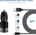 USB C Fast Charger for Samsung Galaxy S26/S25/S24/S23/S22/S21 Ultra/S20 Note 20 A57 A37 A17 A56 A16 A35 A54 A13 A53 A12 A32 A21 A51 A71 A50,Quick Charge 3.0 Wall Charger Car Adapter 6FT Type C Cable