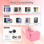 Aolcev for iPhone Charger Fast Charging 2 in 1 USB A USB C Charger Block 30W Cute Type C Fast Charging Blocks for iPhone 17 16 15 14 13 for iPad USB C Charging Adapter for Galaxy S26 S25 Light Pink