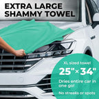 Premium XL Shammy Towel for Car - 34”x25” - Super Absorbent Chamois Cloth - Spots & Scratch-Free - Reusable Car Drying Towel