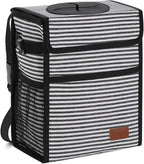 Femuar Car Trash Can with Lid - Leak Proof, Waterproof, Multipurpose Car Hanging for Headrest, Collapsible, Portable with Storage Mesh Pocket, Stripe