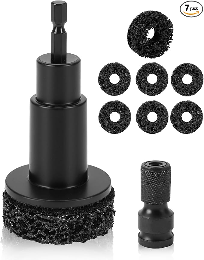 Hub Cleaning Tool, Wheel Hub Cleaning Tool Kit with 1/2" Impact Wrench Adapter & 7 Replaceable Grinding Pads, Wheel Stud Cleaner for Rust Removal & Hub Refinishing on Cars, Trucks, SUVs
