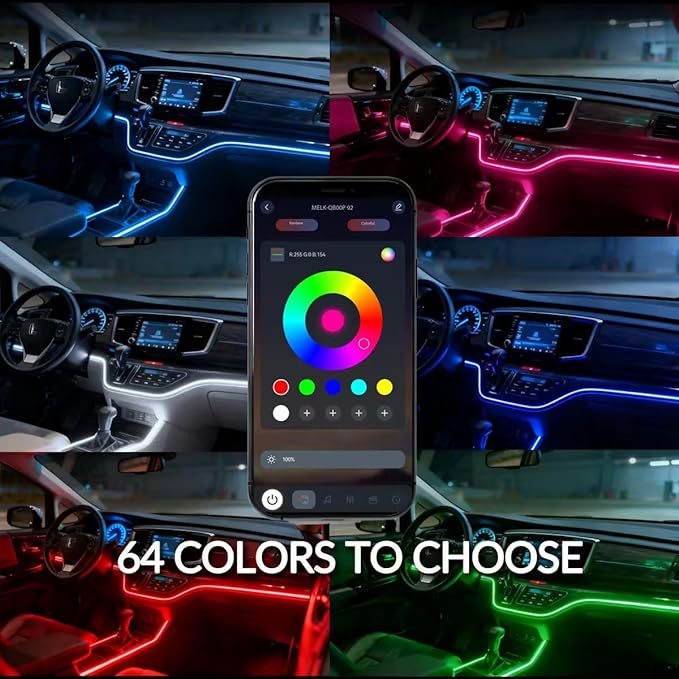 Interior Car Strip Lights Dreamcolor Acrylic Car Decorative Lights with Smart APP Control Multicolor Internal Lighting Kit Music&DIY Function Ambient Fiber Optic Strip LEDs (Muticolor 18 in 1)